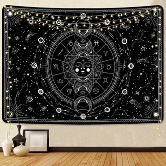 OEM Tapices De Pared De Astrolog&iacute;a Celestial En Blanco Y Negro: Decoraci&oacute;n Psicod&eacute;lica De Sol Y Luna Para El Dormitorio