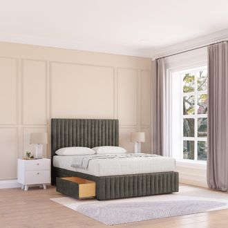 Sloomy Madison Divan Bed Base 2 Drawers 12 Footboard & 26 Strutted Headboard in Light Grey | Size: King