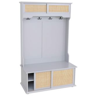 Hhg [nunca Usado] Perchero Hhg-655, Perchero De Pasillo De Madera, Melamina, Kubu Y Rat&aacute;n, 163 X 100 X 47 Cm, Gris Claro