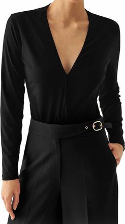 Exquise Meilani V-Neck Long Sleeve Bodysuit In Black