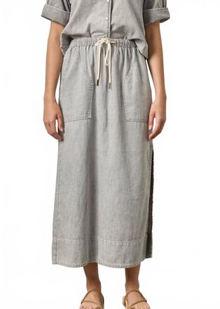Lilla P Denim Drawcord Skirt In Grey Wash