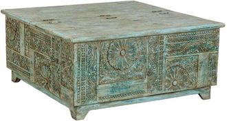 Wanderlust Deco Mesa De Centro De Madera Azul 100x100x47h Cm