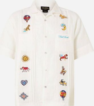 Camilla Mens Embroidered Pleated Cuban Shirt In Kapadokya Kitsch
