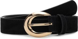 Mango Oval Buckle Suede Belt in Black at Nordstrom, Size Medium