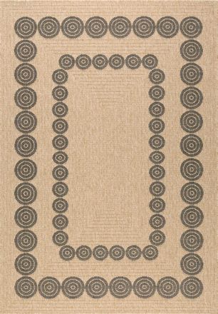 Nazar Rugs Alfombra interior/exterior efecto yute dibujo geom&eacute;trico negro 200x290