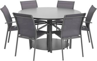 Sweeek Round garden table &Oslash;140cm aluminium + 6 chairs anthracite - Oreva + Buffalo