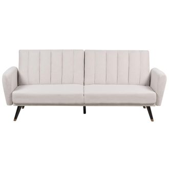 Beliani Beliani - Sof&aacute; Cama De Tela Tapizado Convertible Reclinable Panel De Respaldo Acolchado Beige Vimmerby