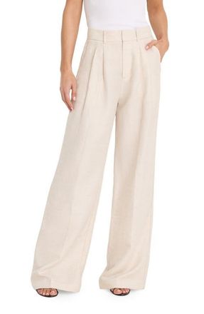 Good American Pleated Tencel & Linen Trousers in Oat at Nordstrom, Size 14