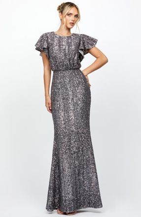 Bariano Teresa Flutter Sleeve Gown in Charcoal at Nordstrom, Size 8
