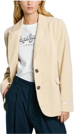 Pepe Jeans London Beige Ribfluwelen Blazer Jas - Dames - Blazers - Beige - M - Jassen