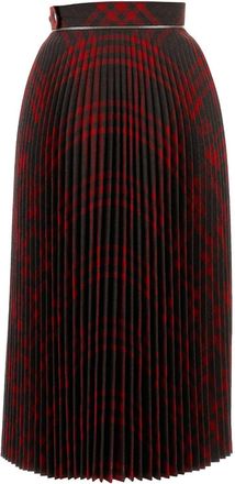 Burberry Womens Pleated Tartan Skirt Red Polyester Wool