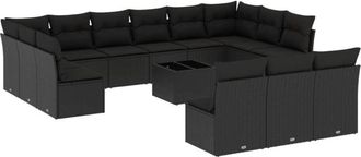 vidaXL Set Sof&aacute;s De Jard&iacute;n 14 Pzas Con Cojines Rat&aacute;n Sint&eacute;tico Negro Vidaxl