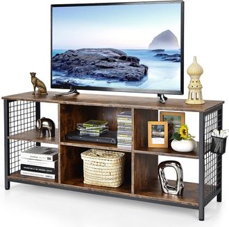 Costway Costway - Mueble De Tv De 65 Pulgadas, Mesa Consola Multimedia De 3 Niveles Con Cesta De Almacenamiento, Mesa Moderna Para Tv De Madera Con 2 Orificio