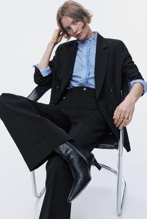 H&M Flared Twill Trousers in Black at Nordstrom, Size 18