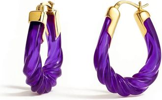 Gold & Honey Womens Rope Twist Oval Lucite Birthstone Hoop Earrings In February - Amethyst