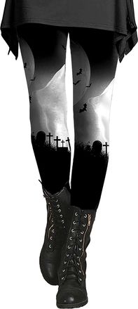 Generic Halloween Leggings for Women Spooky Gothic Bat Leggings Tummy Control Winter Thermal Leggings Buttery Soft Stretch Tights Compression Pants Wear with 