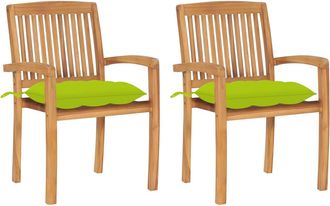 vidaXL Sillas De Jard&iacute;n 2 Uds Madera De Teca Y Cojines Verde Brillante Vidaxl