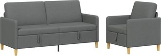 vidaXL Juego De Sof&aacute;s Con Almacenamiento 2 Uds. Gris Oscuro Poli&eacute;ster Vidaxl