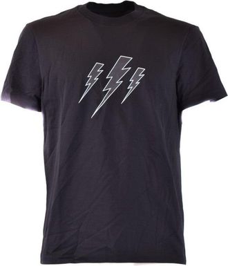 Neil Barrett Sleek Cotton T-Shirt With Bold Lightning Graphic Design