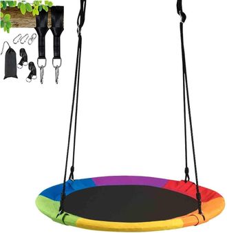 Costway Costway - Columpio Nido Para Ni&ntilde;os Con Correas Colgantes Columpio Redondo Di&aacute;metro 100cm Carga Hasta 150 Kg Columpio Colgante Para Jard&iacute;n Exterior Mul