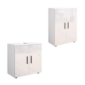 Vicco Conjunto De Muebles De Ba&ntilde;o Irma, Blanco Alto Brillo, 2 Partes, Con Unidad Midi