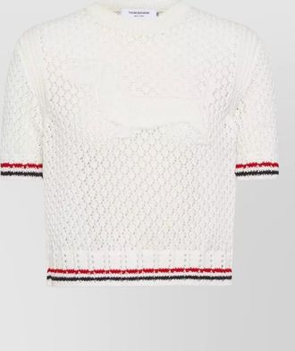 Thom Browne pointelle stitch crew neck cotton t-shirt