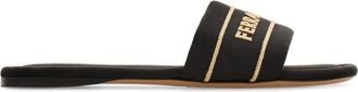 Ferragamo logo slides - women - Fabric/Bos Taurus - 8C - Black