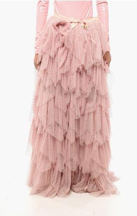 Elisabetta Franchi Gonna Maxi a Balze in Tulle con Motivo a Pois taglia 40