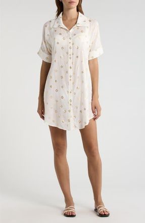 Elan Metallic Dot Cover-Up Shirtdress in White Polka at Nordstrom, Size X-Small