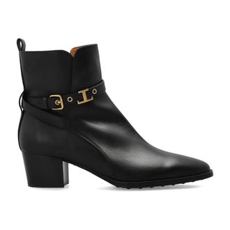 Tod's Leren enkellaarsjes met hak - Dames - Schoenen - Zwart - Maat: 39 EU Zijde