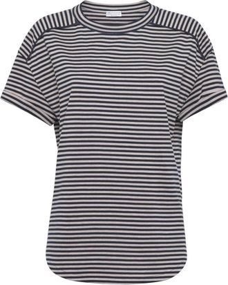 Brunello Cucinelli striped cotton T-shirt - women - Cotton - 3XL - Neutrals