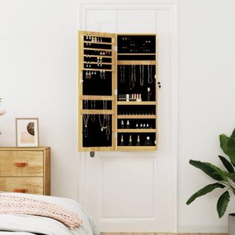 Berkfield Home Mirror Jewellery Cabinet Wall Mounted 37.5x10x106 cm in Light Tan