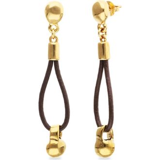UNOde50 Long leather earrings with 18k gold-plated dial detail at Nordstrom