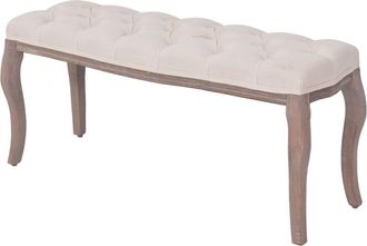 vidaXL Banco De Madera Maciza Y Lino Blanco Crema 110x38x48 Cm Vidaxl