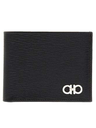 Ferragamo Textured Leather Wallet with Metallic Logo Detail