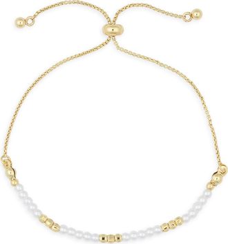 Nordstrom Rack Faux Pearl Beaded Slider Bracelet in White- Gold at Nordstrom Rack
