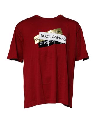 Dolce & Gabbana Mens Red Logo Tape Cotton Crew Neck T-Shirt White