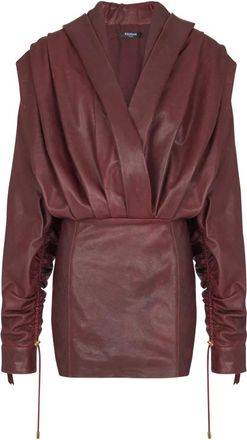 Balmain Korte capuchonjurk in gewassen lamsvacht - Dames - Korte kleedjes - Bruin - XS - Leer - Kleedjes