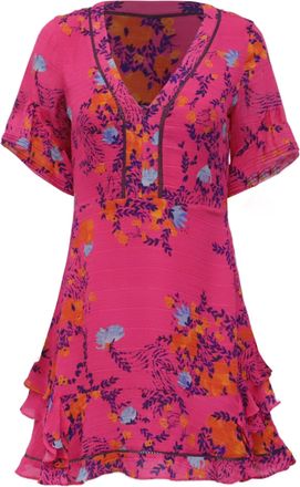 Tanya Taylor Floral-Print Mini Dress in Pink Silk