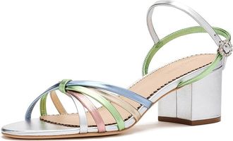 Cinq &agrave; Sept Nicole Strappy Metallic Block Heel Sandals Womens Sandals Metallic : 10.5 M, Leather