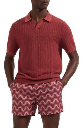 Bugatchi Cruz Print Swim Trunks in Rio Red at Nordstrom, Size Xx-Large