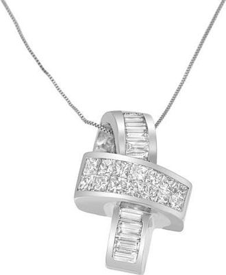 House of Brilliance 14K White Gold 2 cttw Princess and Baguette Cut Diamond Ribbon Pendant Necklace at Nordstrom