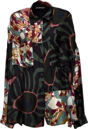 Dries Van Noten Marbled Clay Border Print Fluid Shirt - Dames - Overhemden - Veelkleurig - S - Overhemden
