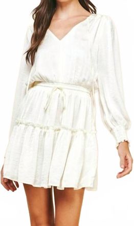 Pinch Design V-Neck Long Sleeve Mini Dress In Ivory