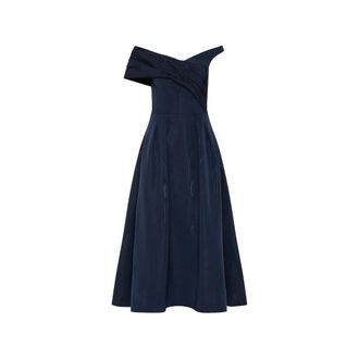 Rebecca Vallance Pleated Off-shoulder Midi Dress