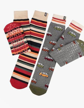 Totes Mens Totes Toasties 3324 ORIGINAL SLIPPER SOCKS Mens Slipper Socks Campervan / Stripe - Multi - Size: 2.5/3/3.5/4/12.5/12/11.5/10.5/11/10/15.5/15/14