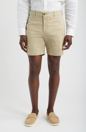 Berle Solid Linen Look Flat Front Cotton Shorts in Tan at Nordstrom, Size 38