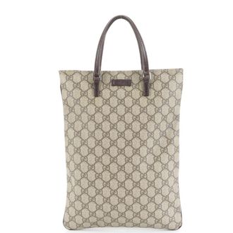 Gucci Brown Leather Coated Canvas Handbag Tote Bag (Pre-Owned)