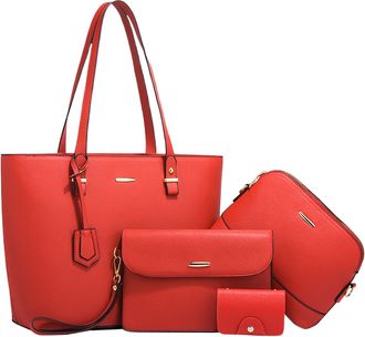 Generic Stylish Women Retro Large Capacity Four Piece Set Tote Messenger Bag Clutch And Wallet Combo (RD1, One Size)