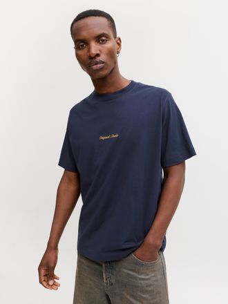 Jack & Jones Kurzarmshirt JACK & JONES JORNORREBRO EMB TEE SS CREW NECK NOOS, Herren, Gr. XL, sky captain, Jersey, Obermaterial: 100% Baumwolle, bedruckt, relaxed 
